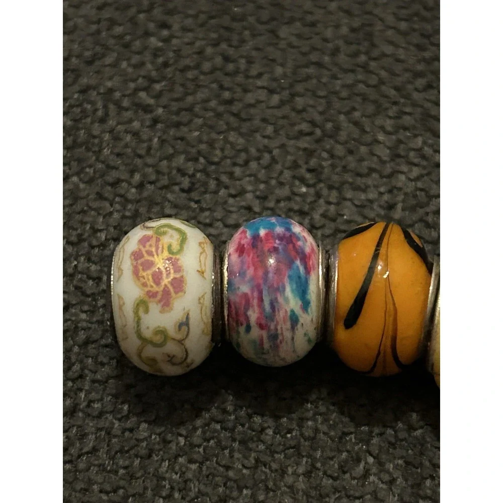 Lot of 6 Sterling Silver Core Bracelet Charm Beads Lampwork Glass Style 925 7